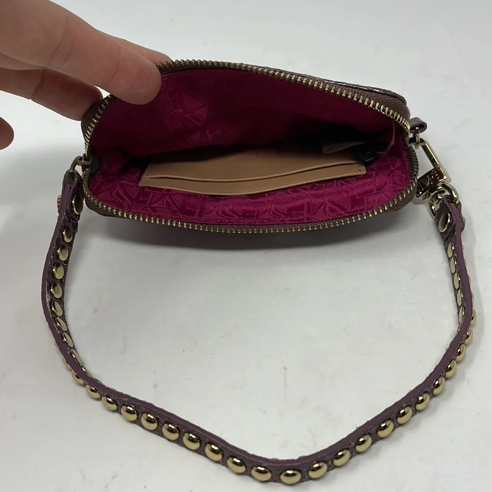 Diane Von Furstenburg Wristlet Wallet Purple Nylon Snake Pattern Stud Leather